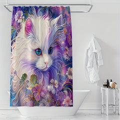 Hand Painted Cat Printed Curtain Bathroom Decor