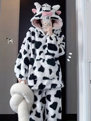 Cow Spot Fuzzy Pajama Set with Hood & Pants