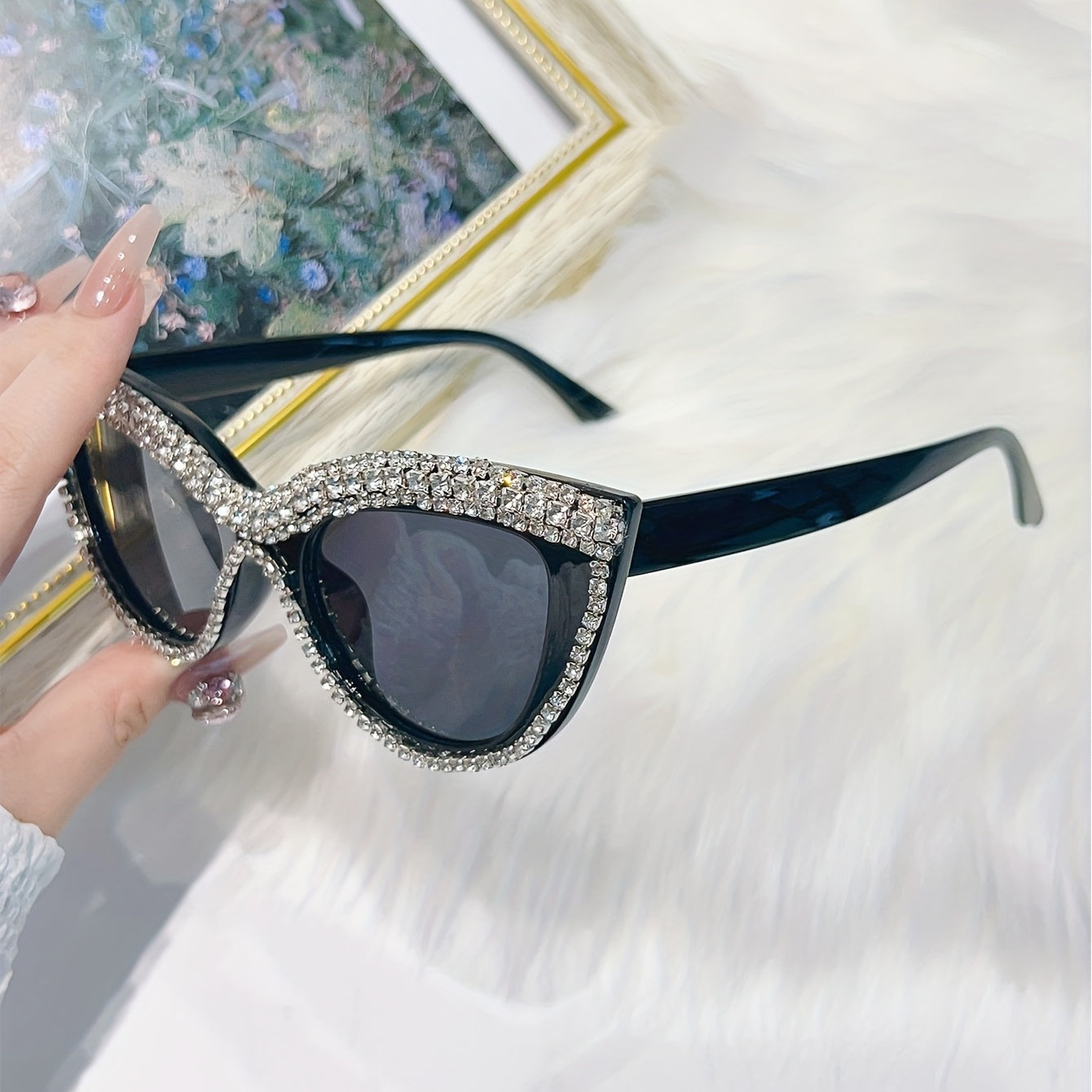 Sparkling Rhinestone Cat Eye Sunglasses UV400