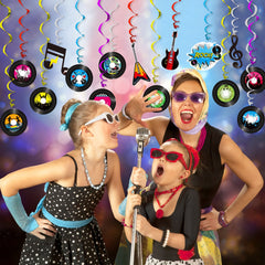 Rock & Roll Hanging Swirls & Record Cutouts for Music Party Decorations
