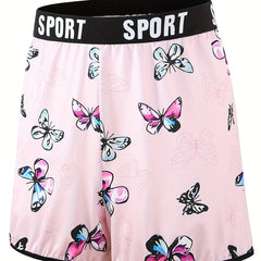 Butterfly Print Pajama Shorts with Letter Tape