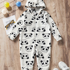 Panda Hooded Jumpsuit Baby Boys Thermal Bodysuit