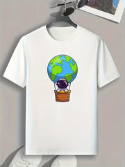 Men's Green Earth Pattern Print Slim Fit T-shirt