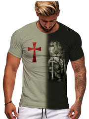 Men's Vintage Knight Pattern Sports T shirt Casual Tee Shirt For Summer