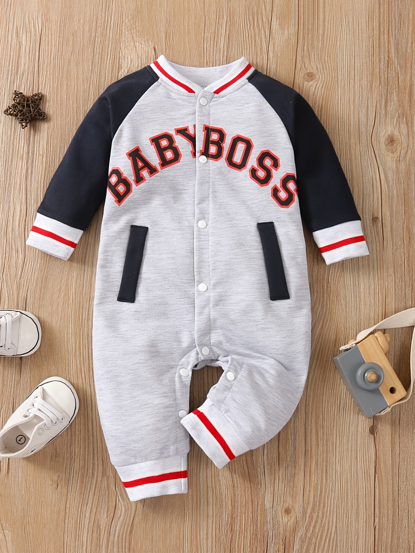 Baby Boy's Letter Print Thermal Romper for Spring Fall Party