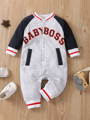 Baby Boy's Letter Print Thermal Romper for Spring Fall Party