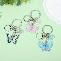 Girls Butterfly Keychain Sequin Heart Key Ring