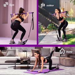 Pilates Bar Kit & Resistance Bands Fitness Set with Ab Roller