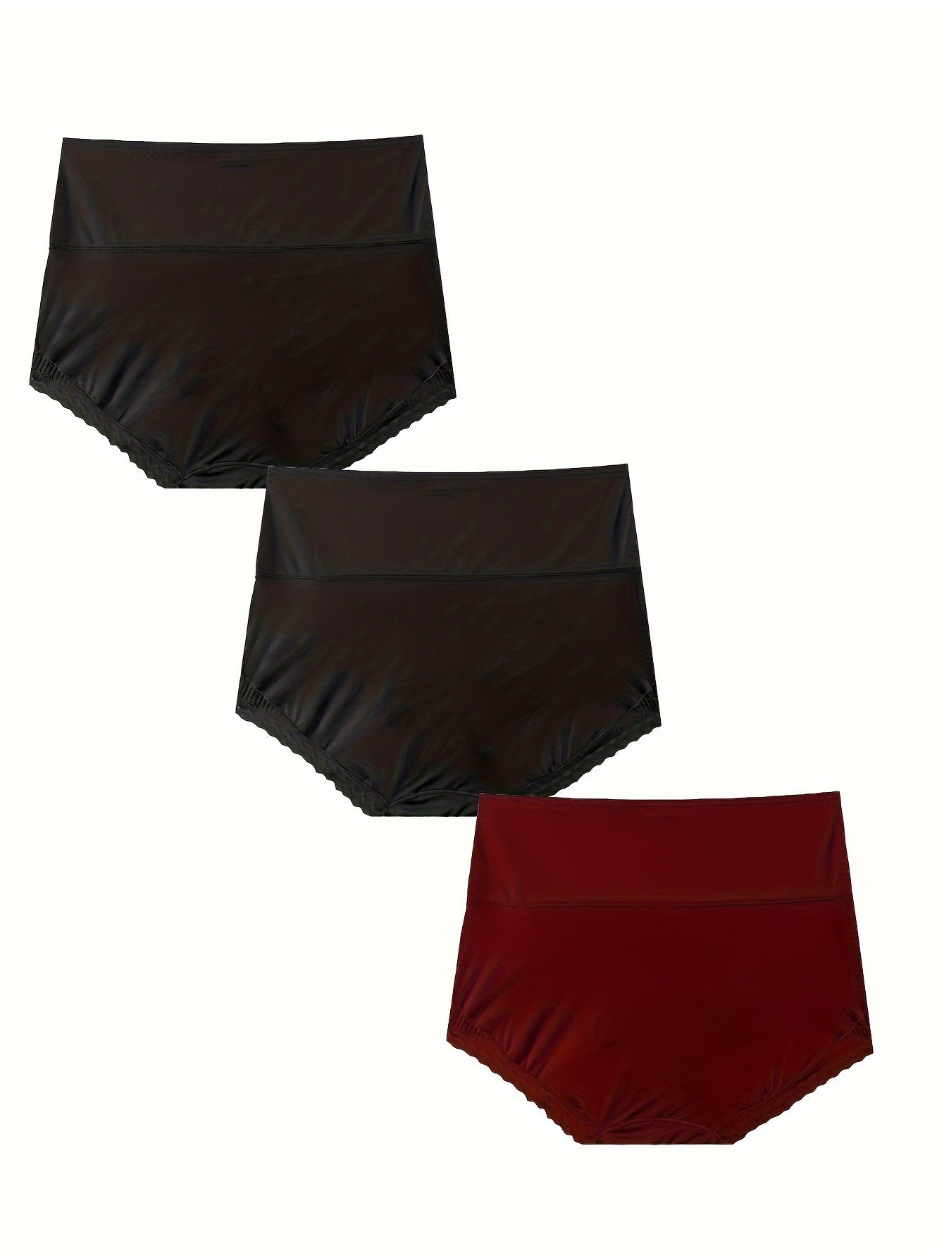 3 Pack Plus Size Panties Set Women's Plus Contrast Lace Trim Wide Waistband