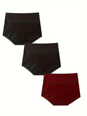 3 Pack Plus Size Panties Set Women's Plus Contrast Lace Trim Wide Waistband