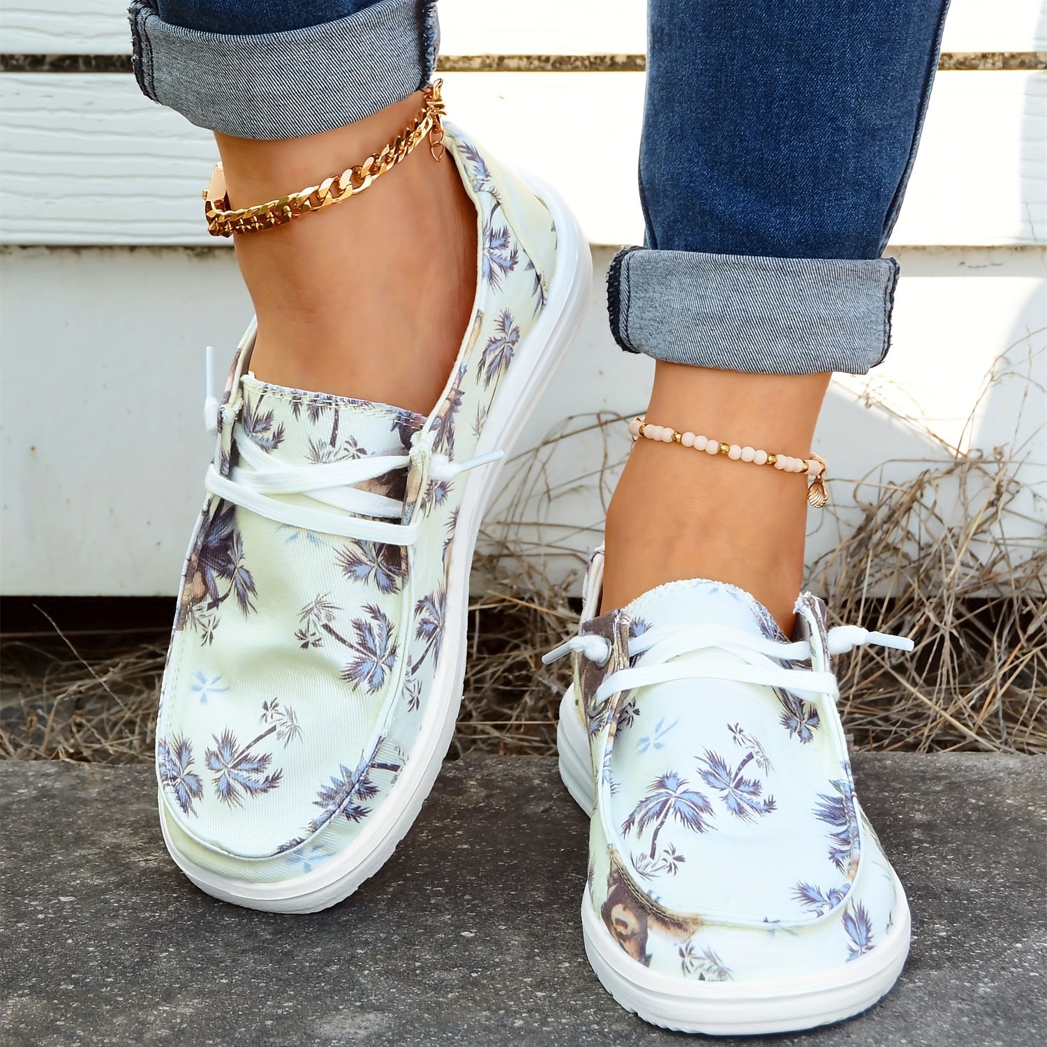 Women's Coconut Tree Boat Shoes Slip On Walking Shoes