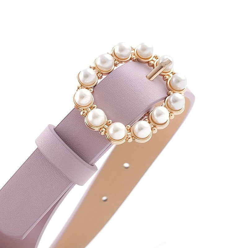 4pcs Leather Pearl Belt with Japanese Character Buckle for Girls