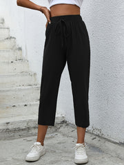 High Waist Drawstring Cropped Pants Women's Clothing