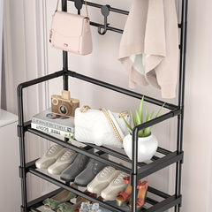 Standing Coat Rack with 3-4 Layers of Storage and 8 Double Hooks