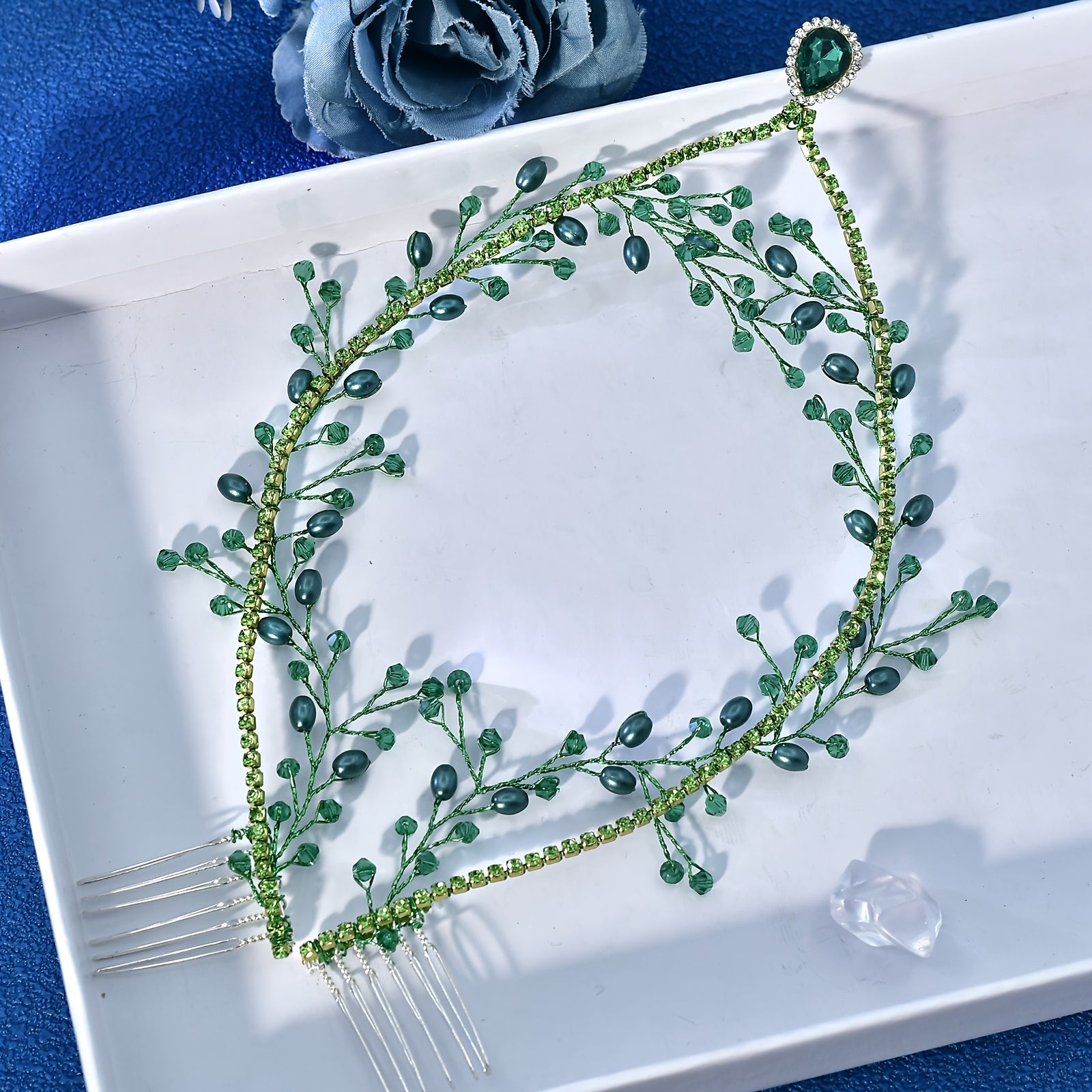 Bohemian Bridal Headpiece Green Gemstones Wedding Party Hair Accessory