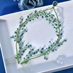 Bohemian Bridal Headpiece Green Gemstones Wedding Party Hair Accessory