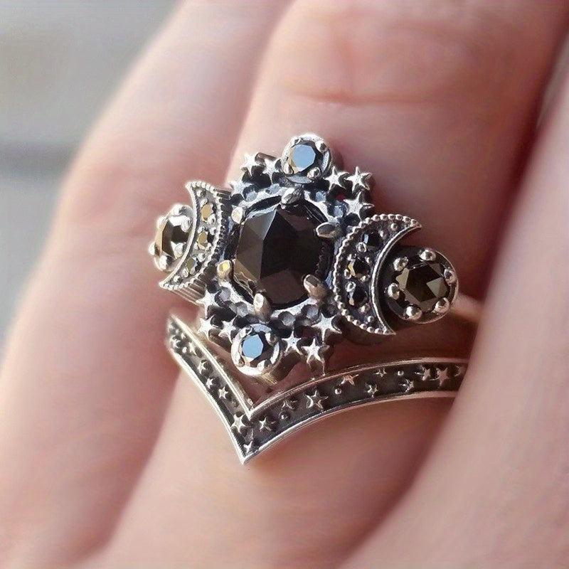 Unisex Gothic Moon Engagement Ring Set Anniversary Gift Jewelry