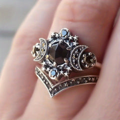Unisex Gothic Moon Engagement Ring Set Anniversary Gift Jewelry