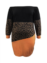 Colorblock Leopard Print Off Shoulder Tee Dress