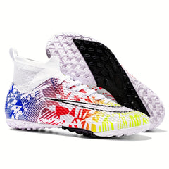 Boy's High Top Turf Football Boots Anti skid Breathable Lace Up TF Soccer Cleats