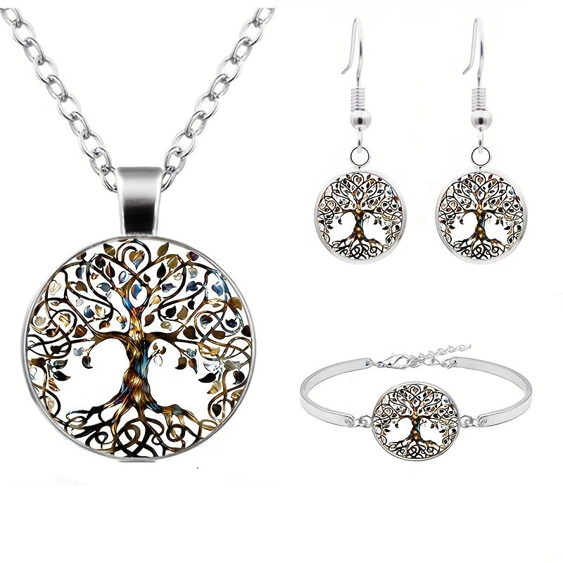 Tree Of Life Glass Pendant Set Vintage Jewelry Gift