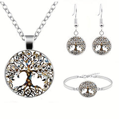 Tree Of Life Glass Pendant Set Vintage Jewelry Gift