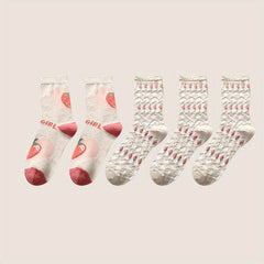 5pairs Girls Kids Strawberry Pattern Thin Lace Breathable Comfy Socks