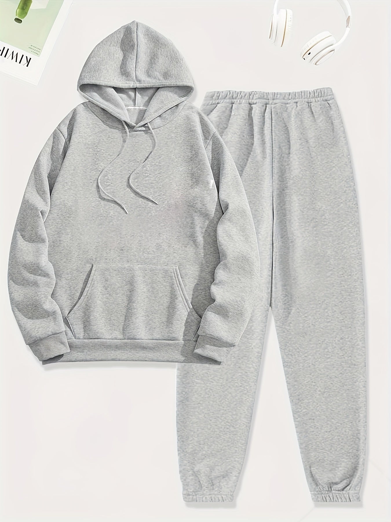 Solid Casual 2pc Set Hoodies & Jogger Pants Women's Clothing