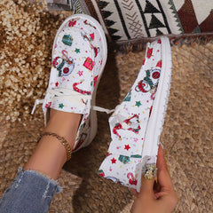 Christmas Snowman Print Slip On Sneakers Lightweight Comfortable Boat Shoes