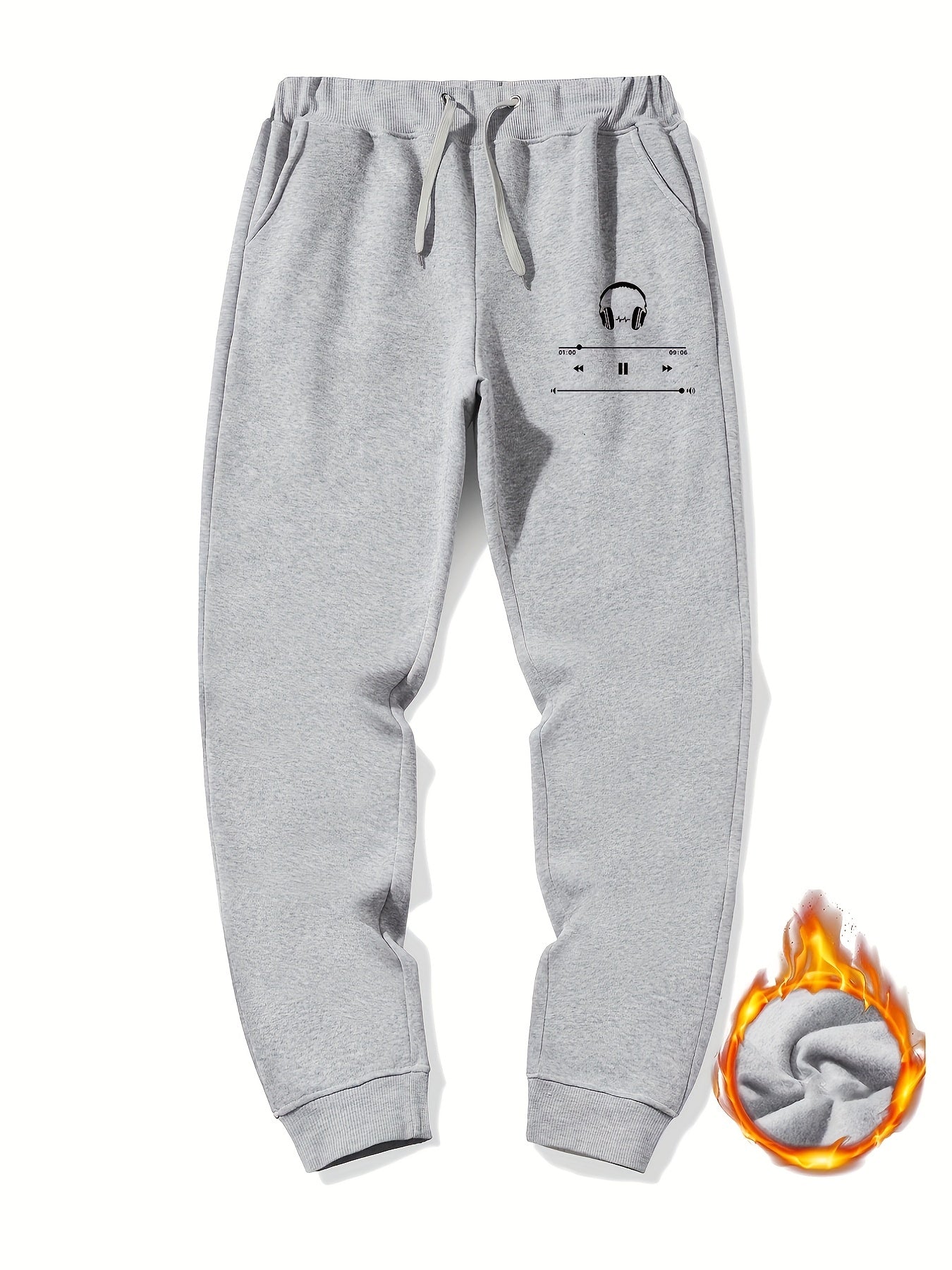 Men's Music Print Fleece Sweatpants Drawstring Jogger Pants