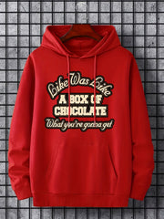 Men's Chocolate Print Hoodie, Drawstring Sweatshirt
