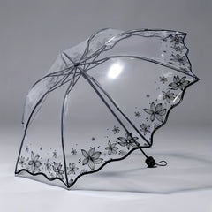 Wave Edge Retro Transparent Umbrella PVC Three Folding Arch