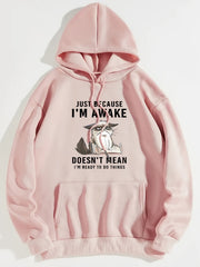 Graphic Print Kangaroo Pocket Hoodie Long Sleeve Hoodies