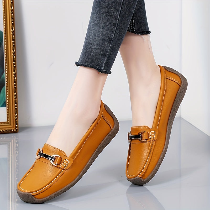 Women's Metal Buckle Slip On Loafers Comfortable Flat Moccasins