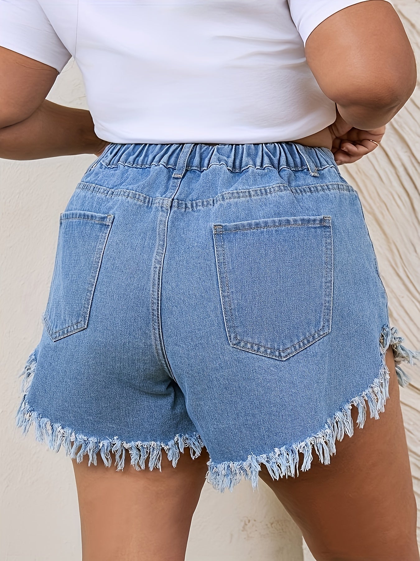 Women's Plus Fringe Trim High Rise Denim Shorts