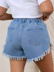 Women's Plus Fringe Trim High Rise Denim Shorts