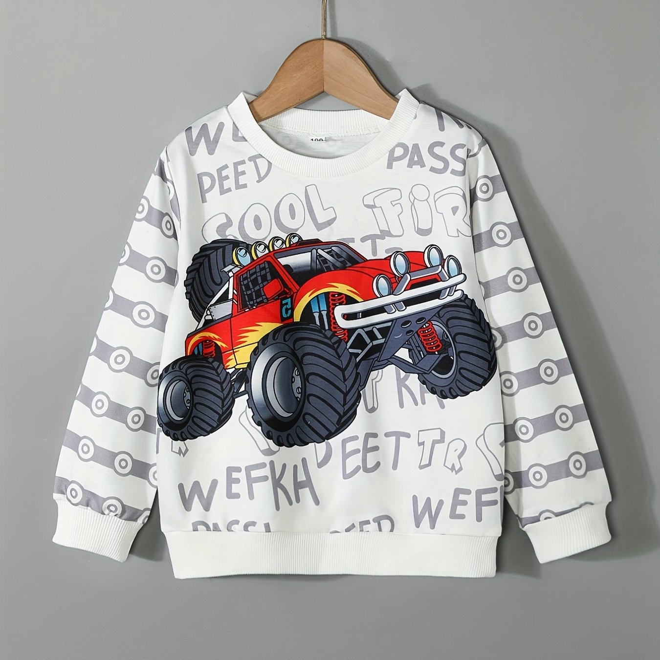 Cartoon Truck Pattern Kid's Sweatshirt Long Sleeve Top