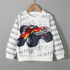 Cartoon Truck Pattern Kid's Sweatshirt Long Sleeve Top