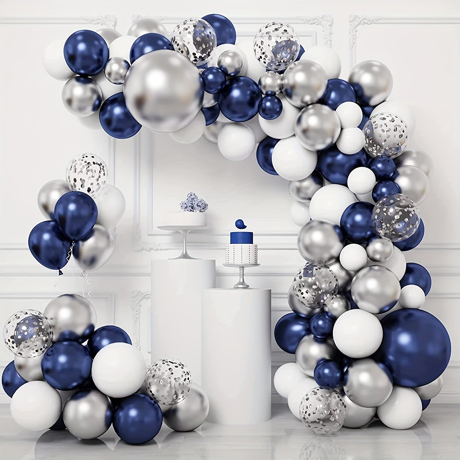 148pcs Navy Silvery Balloon Garland Set with Silvery Ribbon Strip