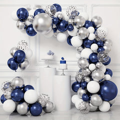 148pcs Navy Silvery Balloon Garland Set with Silvery Ribbon Strip