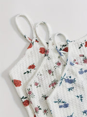 Floral Print Lounge Set Cami Top & Waffle Pants Women's Loungewear