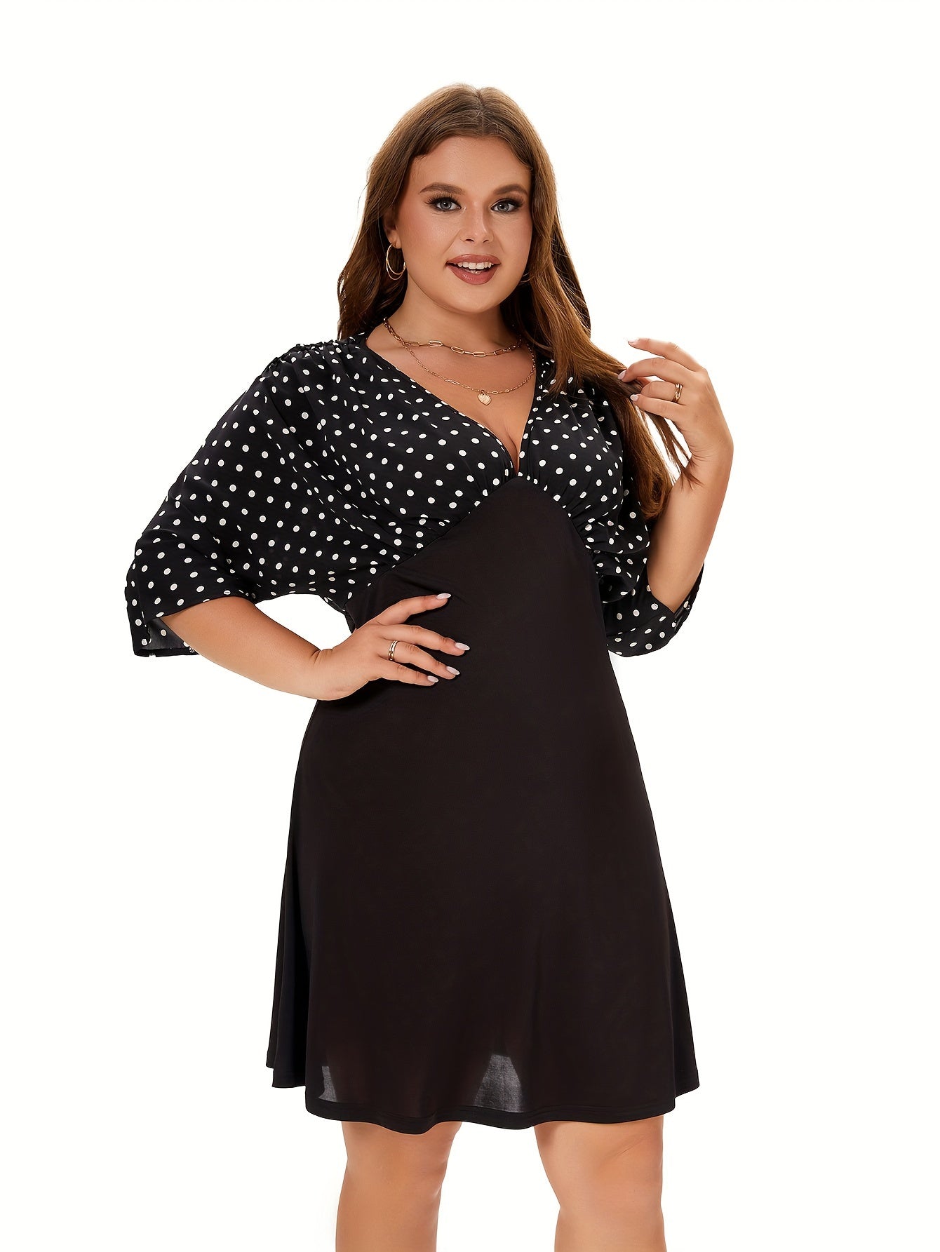Women's Dot Print V Neck Mini Dress