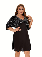 Women's Dot Print V Neck Mini Dress