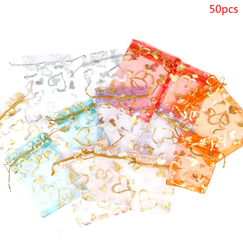 50pcs Organza Gift Bags 7*9 9*12cm Drawstring Pouches for Wedding Party