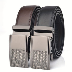 Plaid Buckle Men's Belt Cowhide Strap Male Automatic Buckle Belts