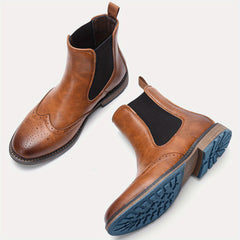Men's Brogue Slip On Chelsea Boots Round Toe Ankle Boots