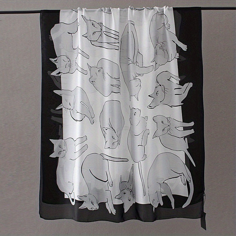 Cartoon Cat Print Scarf Block Shawl Windproof Bandana