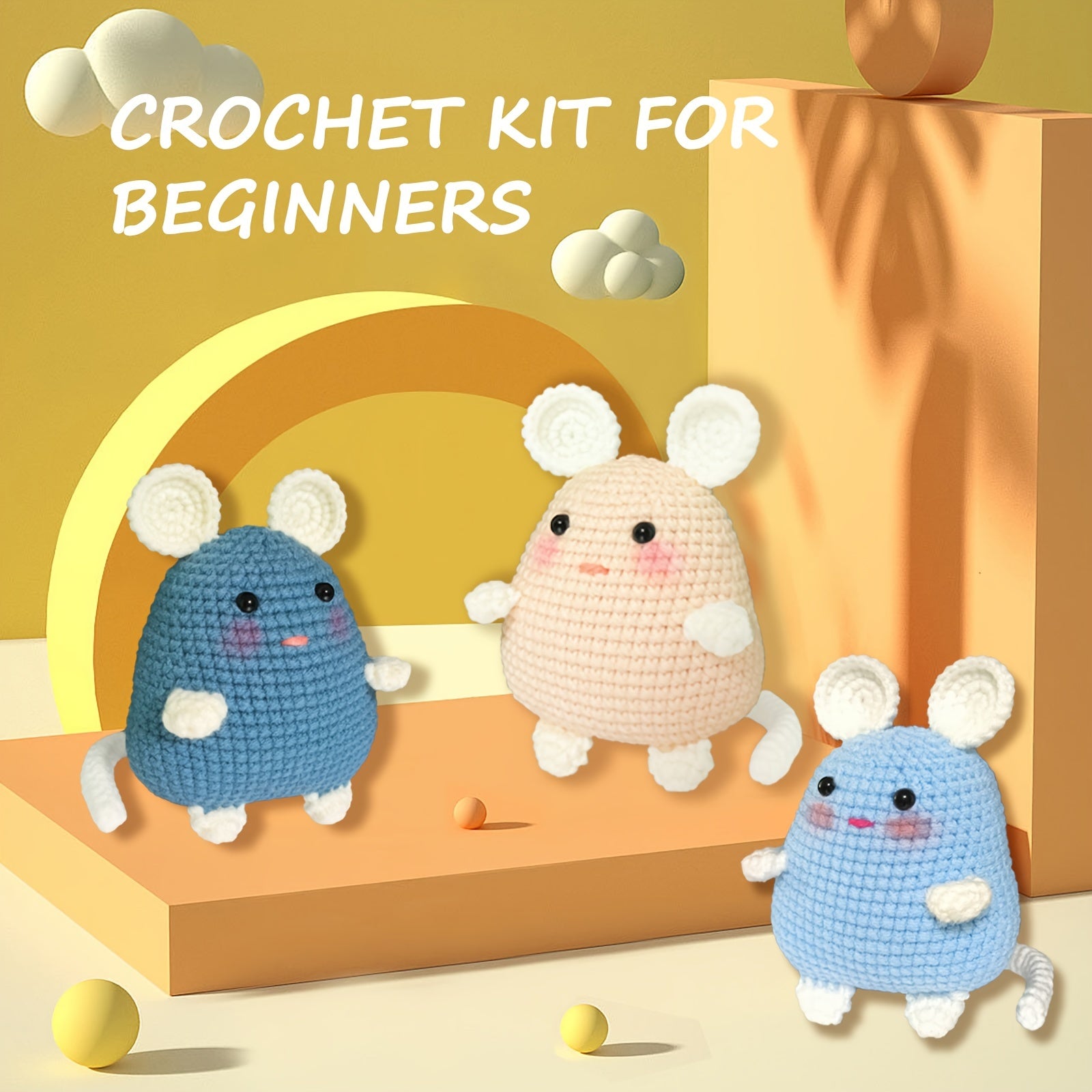 Crochet Kit Beginners Little Mouse Step by Step Video Tutorials Hook Marker Sewi