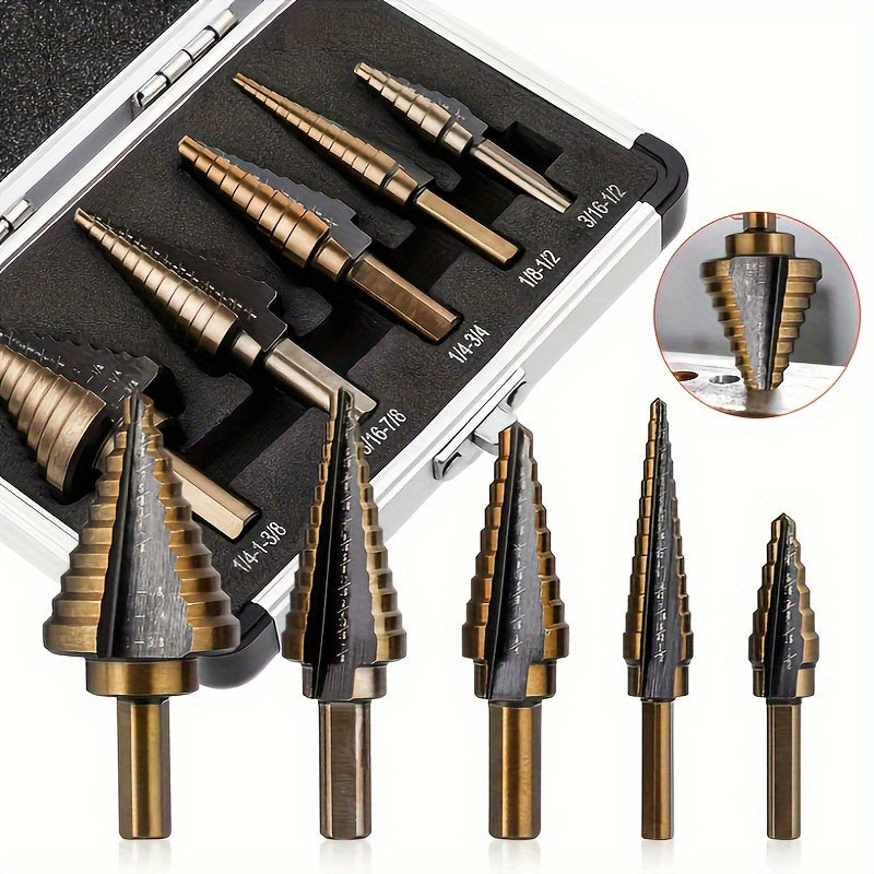 5pcs Titanium Step Drill Bit Set for Woodworking Metal