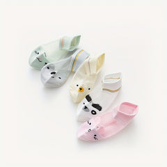 5Pairs Summer Socks Cute Animal Kids Girls Breathable Casual Socks